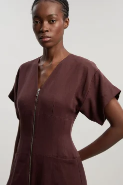 KarenMillen Robe Longue Ajustée En Mélange Tencel À Col V Avec Détail Zippé<Femme Robes|Robes Longues