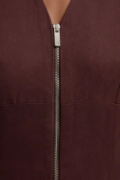 KarenMillen Robe Longue Ajustée En Mélange Tencel À Col V Avec Détail Zippé<Femme Robes|Robes Longues