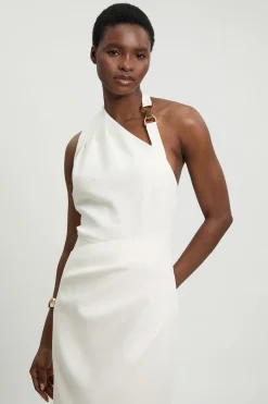 Robe Longue Ajustée En Tissu Stretch Compact Avec Détails De Finition