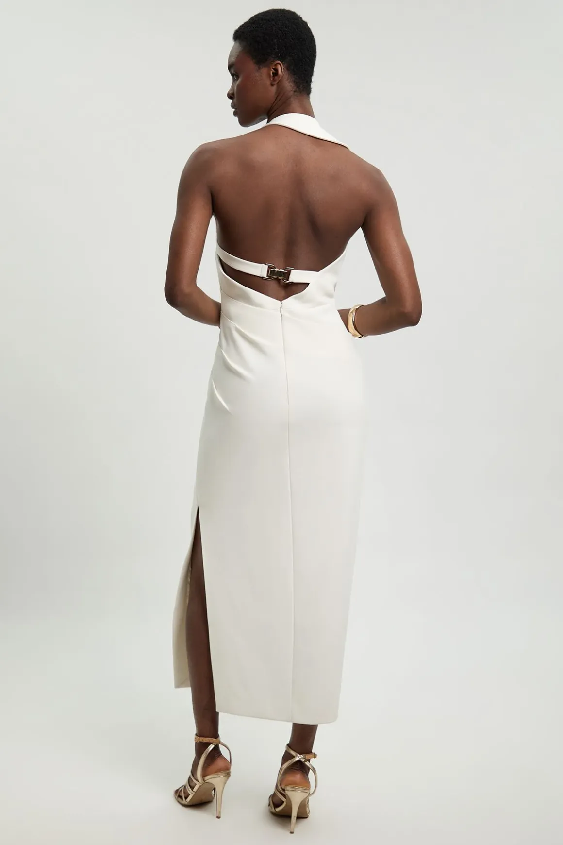 Robe Longue Ajustée En Tissu Stretch Compact Avec Détails De Finition