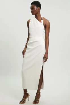 Robe Longue Ajustée En Tissu Stretch Compact Avec Détails De Finition