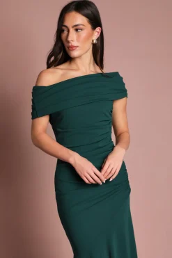 Robe Longue Ajustée Et Évasée À Épaule Dénudée Plissée