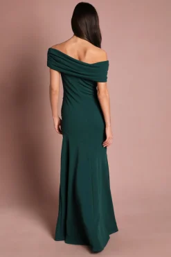 Robe Longue Ajustée Et Évasée À Épaule Dénudée Plissée