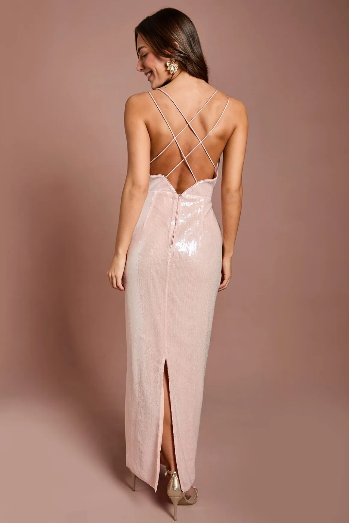 Robe Longue À Appliqués Floraux Et Sequins