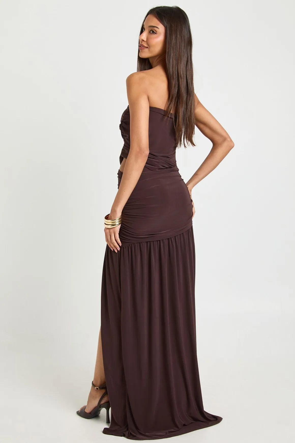 Robe Longue Asymétrique Bardot Froncée