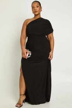 Robe Longue Asymétrique Bardot Froncée Grande Taille