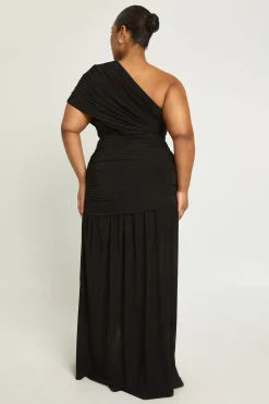 Robe Longue Asymétrique Bardot Froncée Grande Taille