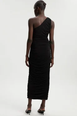 Robe Longue Asymétrique Drapée en Crêpe avec Détails Froncés