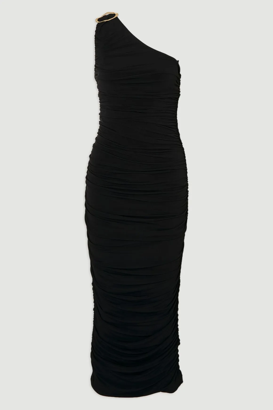 Robe Longue Asymétrique Drapée en Crêpe avec Détails Froncés