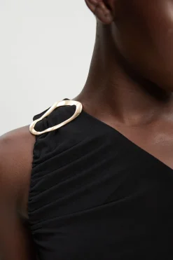 Robe Longue Asymétrique Drapée en Crêpe avec Détails Froncés
