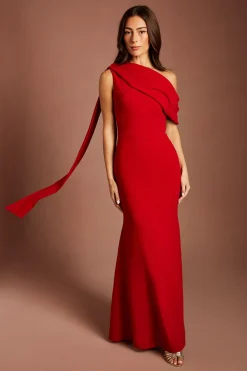 Robe Longue Asymétrique En Crêpe Stretch À Une Épaule