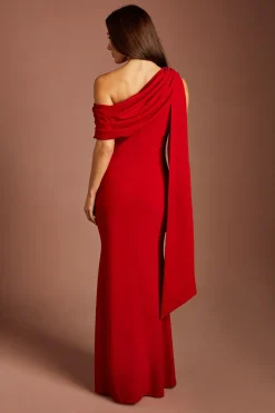 Robe Longue Asymétrique En Crêpe Stretch À Une Épaule