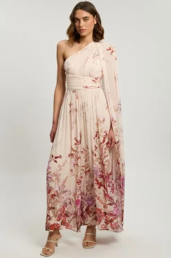 Robe Longue Asymétrique En Georgette Froissée À Imprimé Floral