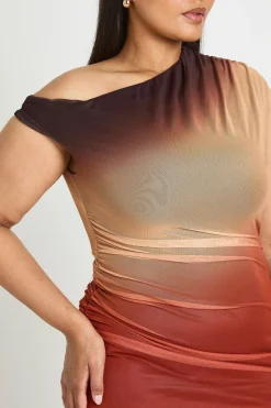 Robe Longue Asymétrique En Maille Ombrée