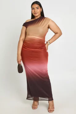 Robe Longue Asymétrique En Maille Ombrée