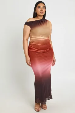 Robe Longue Asymétrique En Maille Ombrée