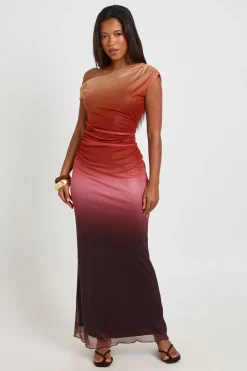boohoo Robe Longue Asymétrique En Mesh Imprimé Ombré<Femme Robes De Soirée|Toutes Les Robes