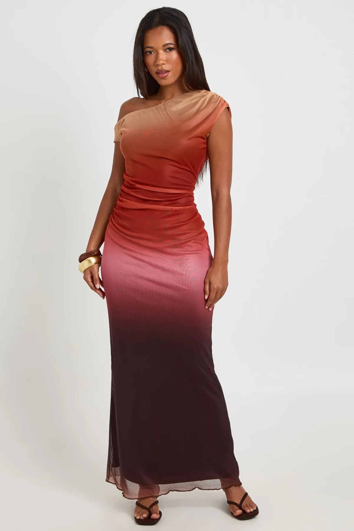 boohoo Robe Longue Asymétrique En Mesh Imprimé Ombré<Femme Robes De Soirée|Toutes Les Robes