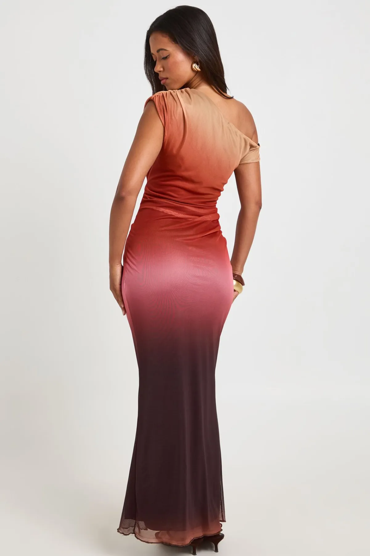 boohoo Robe Longue Asymétrique En Mesh Imprimé Ombré<Femme Robes De Soirée|Toutes Les Robes