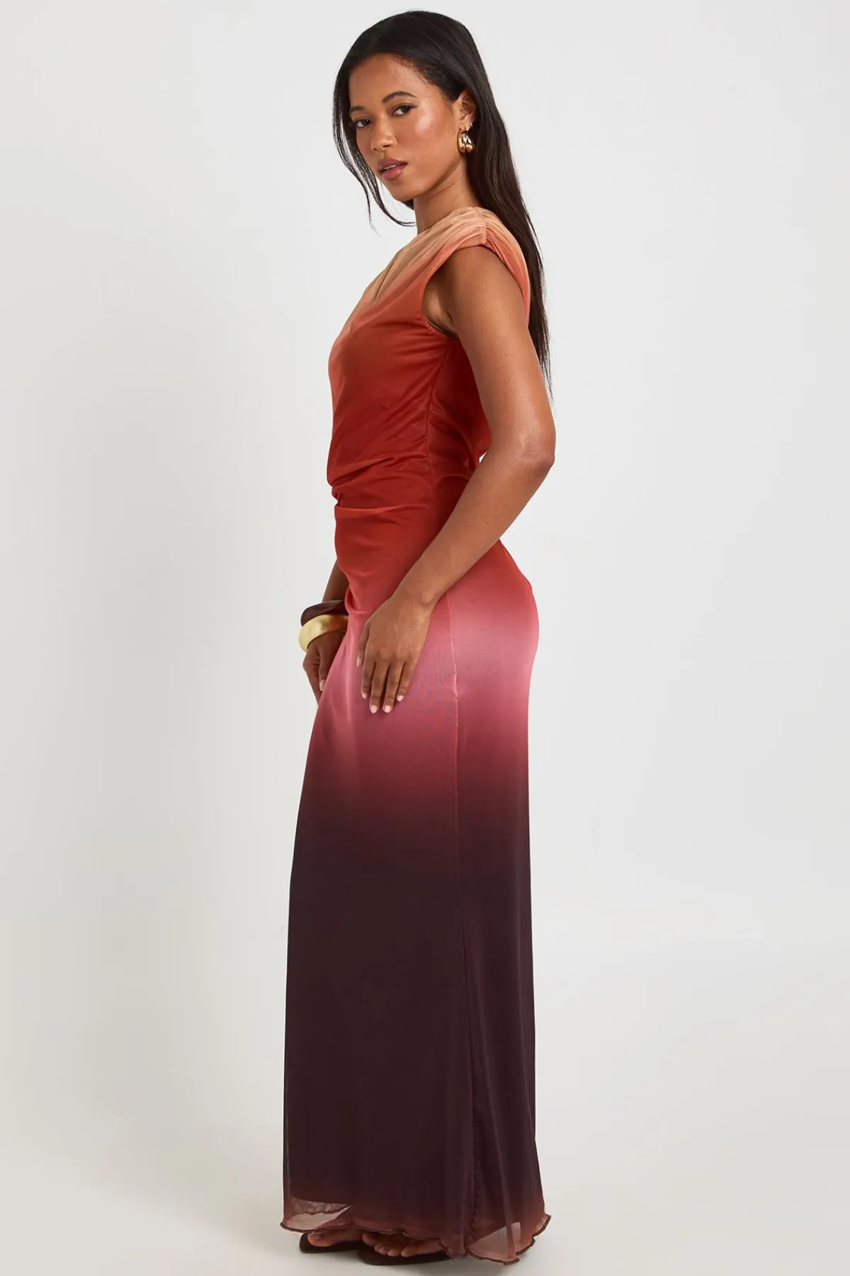 boohoo Robe Longue Asymétrique En Mesh Imprimé Ombré<Femme Robes De Soirée|Toutes Les Robes