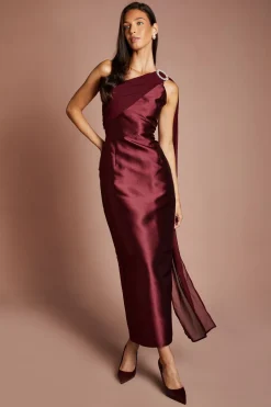 Coast Robe Longue Asymétrique En Sergé Avec Broche En Strass<Femme Robes|Robes Mi-Longues