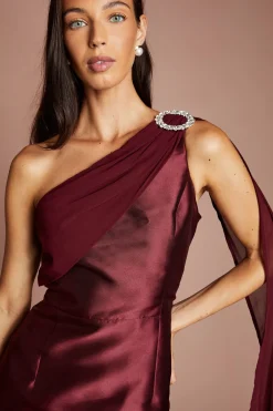 Coast Robe Longue Asymétrique En Sergé Avec Broche En Strass<Femme Robes|Robes Mi-Longues