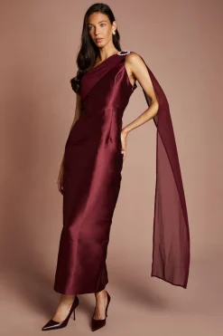 Coast Robe Longue Asymétrique En Sergé Avec Broche En Strass<Femme Robes|Robes Mi-Longues