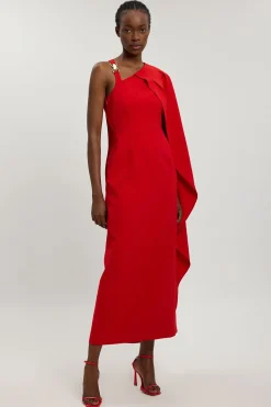 KarenMillen Robe Longue Asymétrique En Viscose Compacte Avec Détail Drapé<Femme Robes|Robe Invitée Mariage