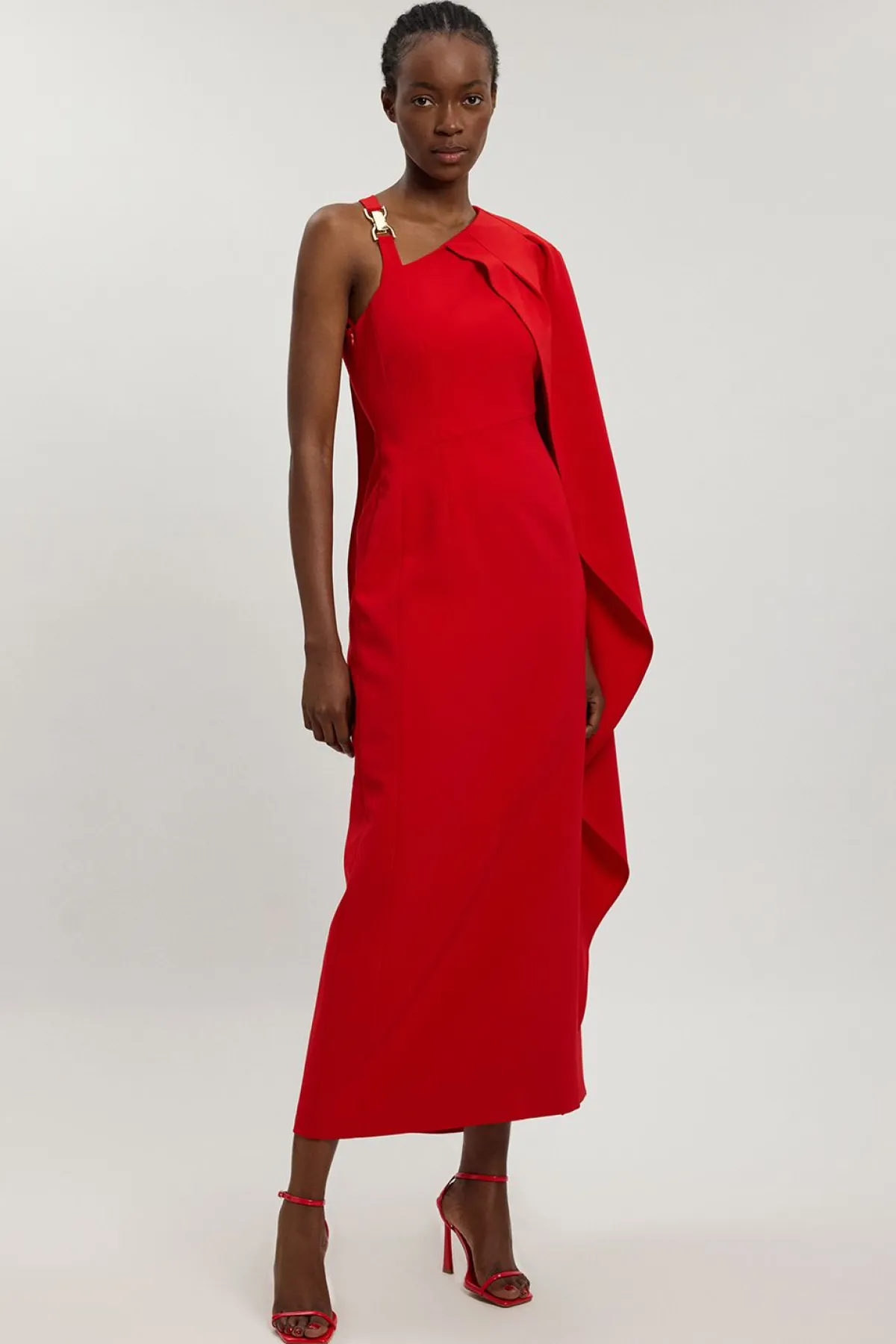 KarenMillen Robe Longue Asymétrique En Viscose Compacte Avec Détail Drapé<Femme Robes|Robe Invitée Mariage
