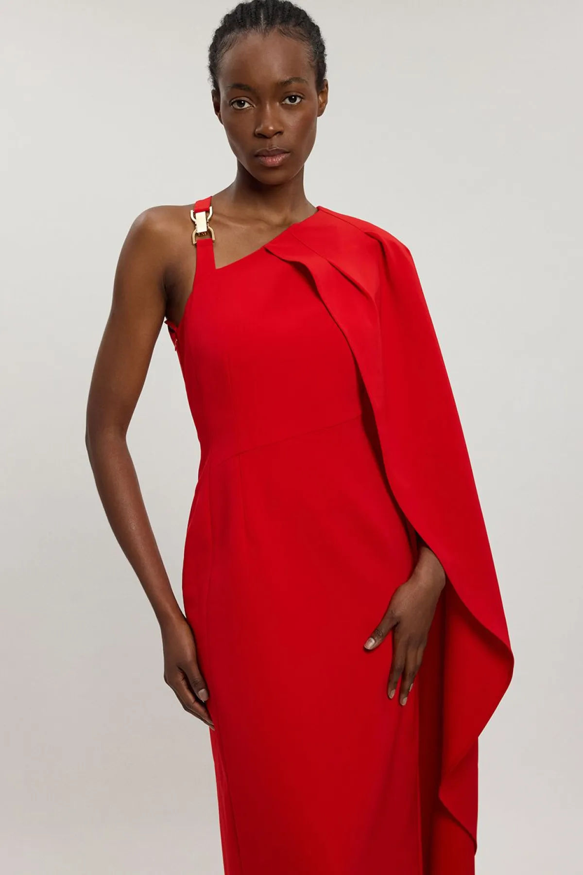 KarenMillen Robe Longue Asymétrique En Viscose Compacte Avec Détail Drapé<Femme Robes|Robe Invitée Mariage
