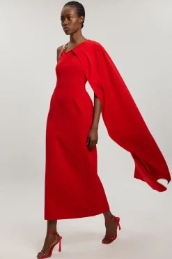 KarenMillen Robe Longue Asymétrique En Viscose Compacte Avec Détail Drapé<Femme Robes|Robe Invitée Mariage