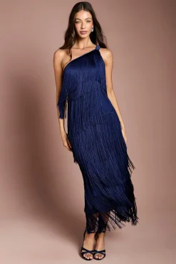 Robe Longue Asymétrique À Franges Étagées