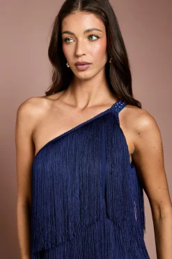 Robe Longue Asymétrique À Franges Étagées