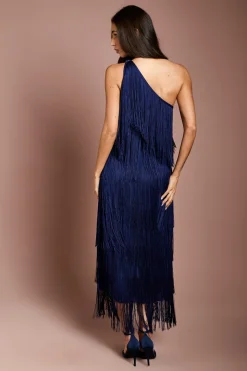 Robe Longue Asymétrique À Franges Étagées