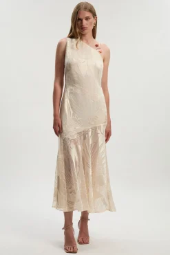 Robe Longue Asymétrique Tissée Tall Devoure avec Détails de Finition