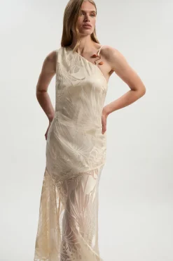 Robe Longue Asymétrique Tissée Tall Devoure avec Détails de Finition