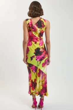 KarenMillen Robe Longue Asymétrique À Une Épaule En Satin De Viscose À Imprimé Floral<Femme Satin Et Dentelle|Robes