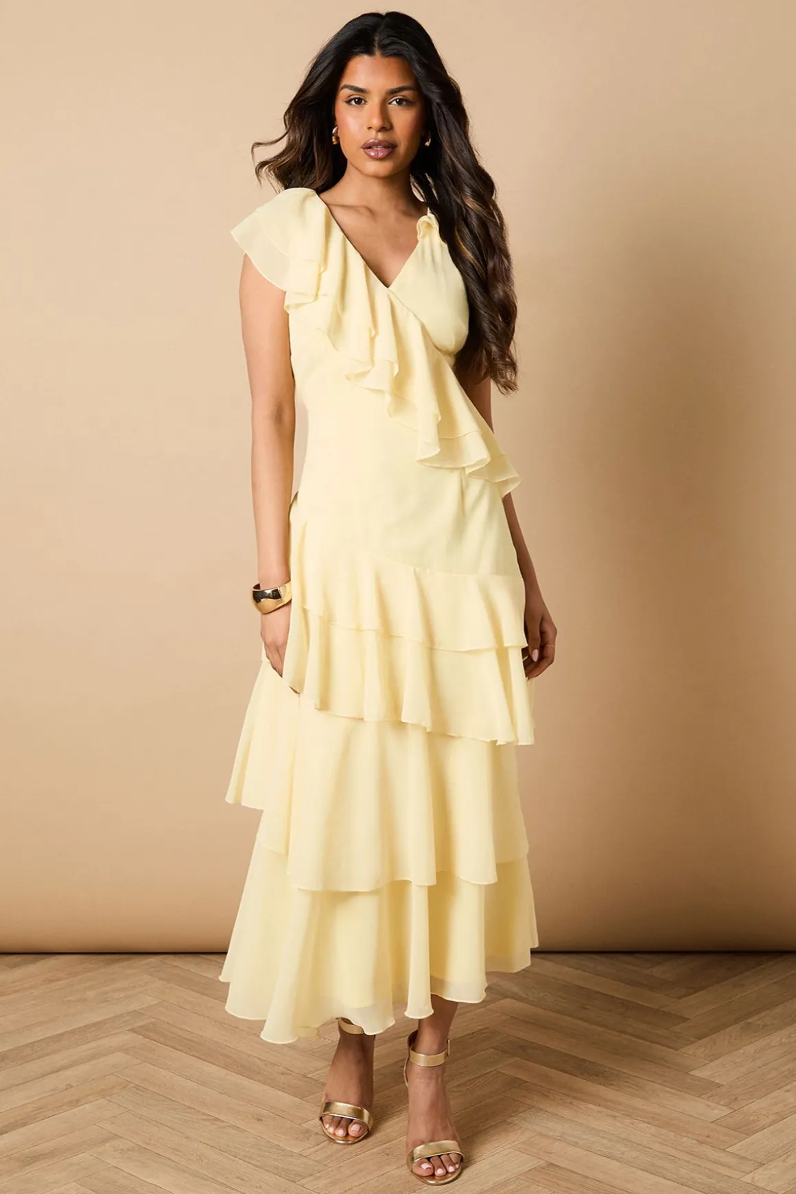 Robe Longue Asymétrique à Volants Petite Taille