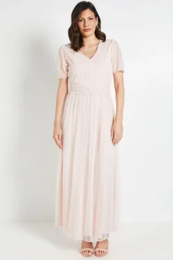 Robe Longue Avec Bande En Dentelle Mesh