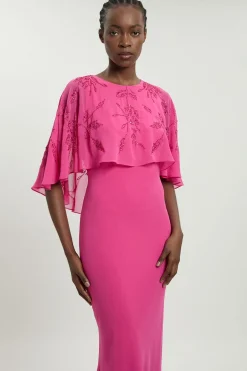 KarenMillen Robe Longue Avec Détail Cape Perlée<Femme Toutes Les Robes|Robes Longues