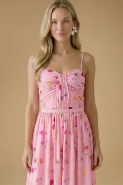 Robe Longue Bandeau En Mesh À Imprimé Fleurs Des Champs