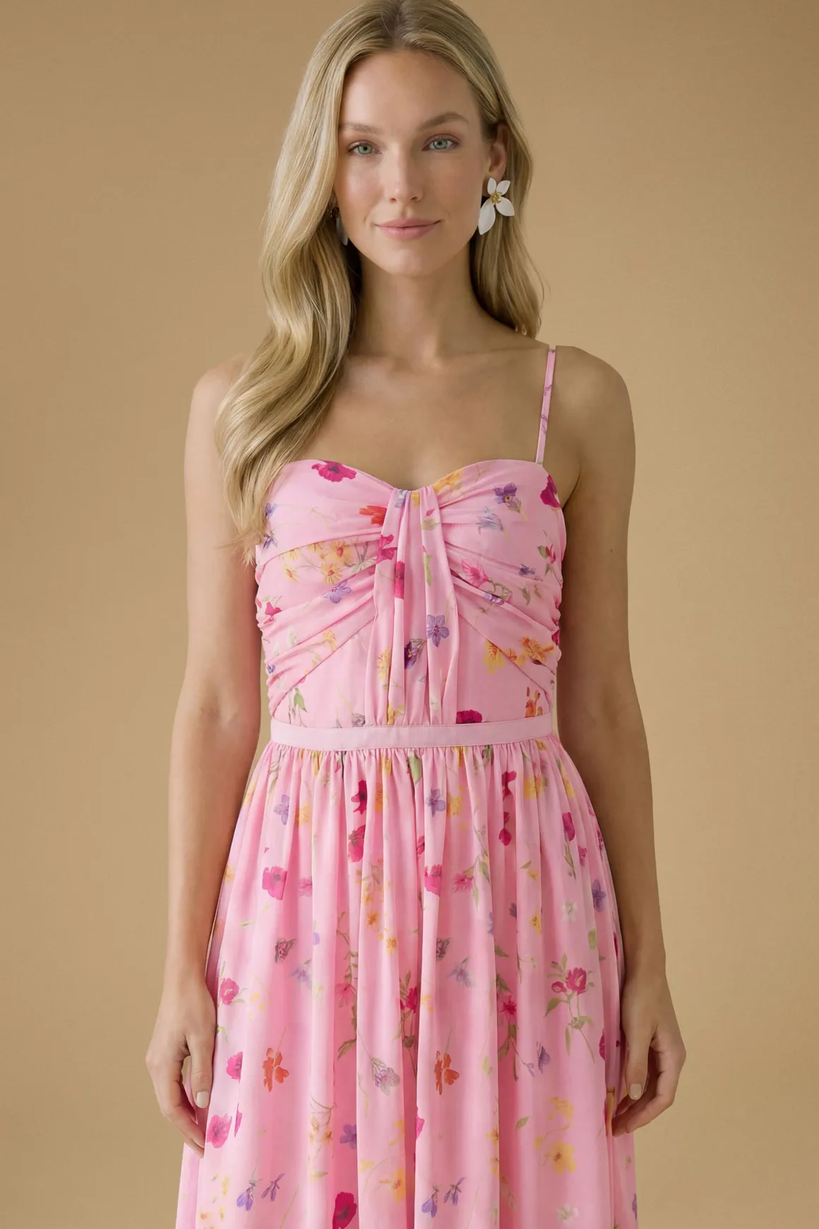 Robe Longue Bandeau En Mesh À Imprimé Fleurs Des Champs