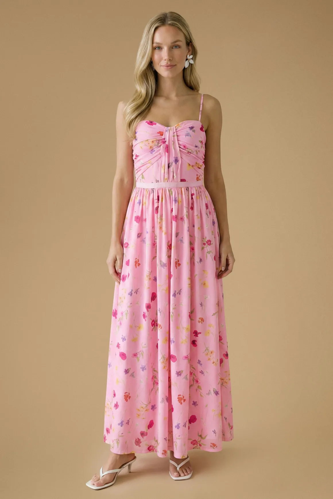 Robe Longue Bandeau En Mesh À Imprimé Fleurs Des Champs