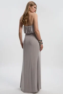 Robe Longue Bandeau Fendue en Crêpe Fluide Petite Taille