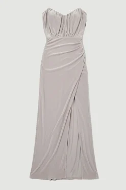 Robe Longue Bandeau Fendue en Crêpe Fluide Petite Taille
