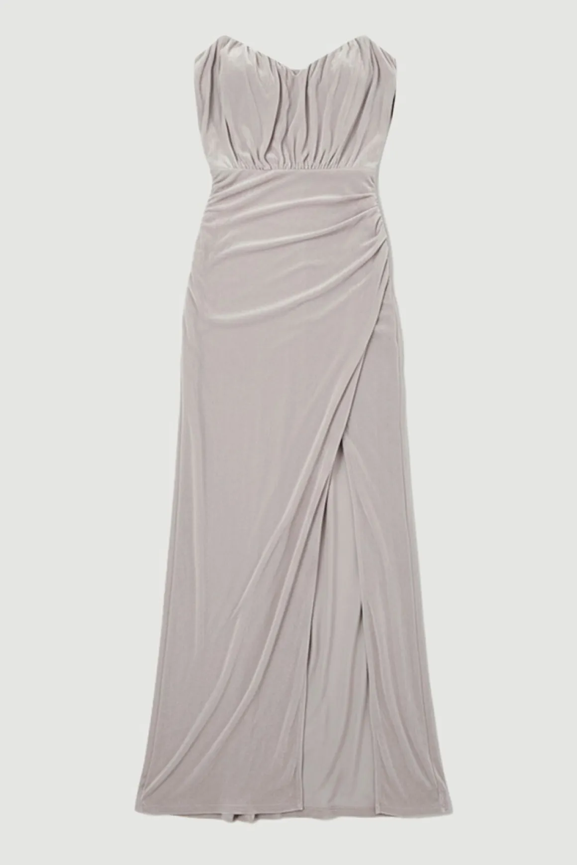 Robe Longue Bandeau Fendue en Crêpe Fluide Petite Taille