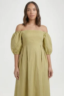 Robe Longue Bardot En Lin À Manches Bouffantes De Maternité