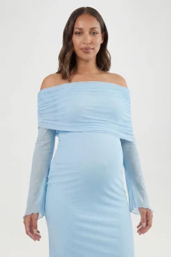 boohoo Robe Longue Bardot En Mesh De Maternité<Femme Robes Demoiselles D'Honneur|Robes À Manches Longues