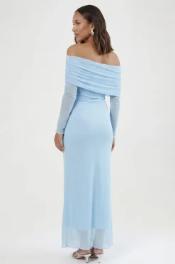 boohoo Robe Longue Bardot En Mesh De Maternité<Femme Robes Demoiselles D'Honneur|Robes À Manches Longues