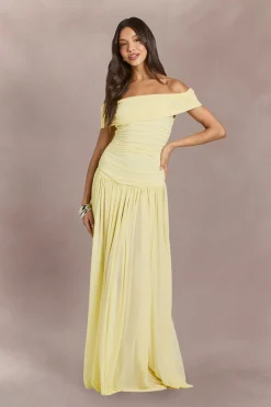 Robe Longue Bardot En Mousseline Stretch